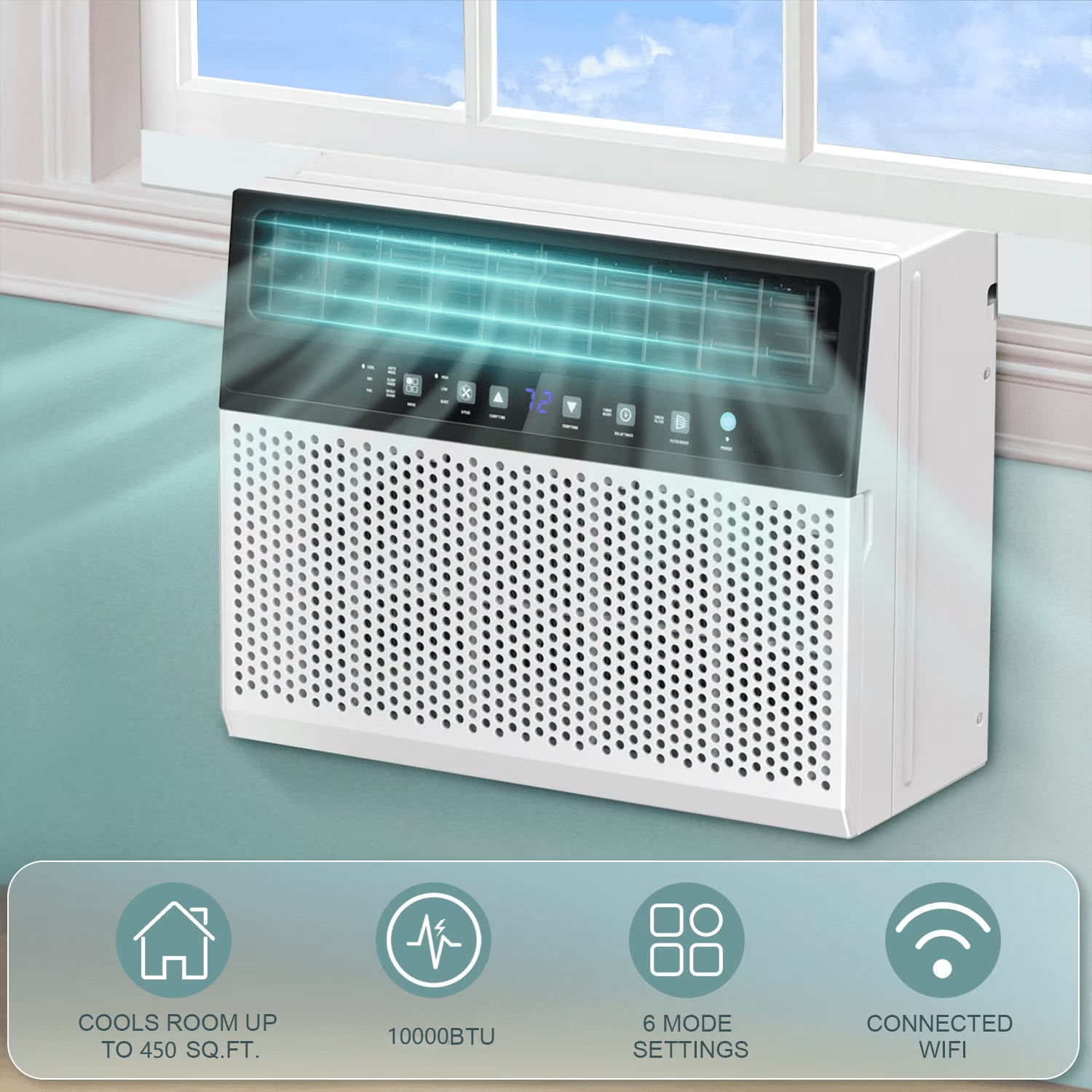 Window Air Conditioner , Window AC Unit Cools 450 Sq.ft w/ Wi-Fi & Remote